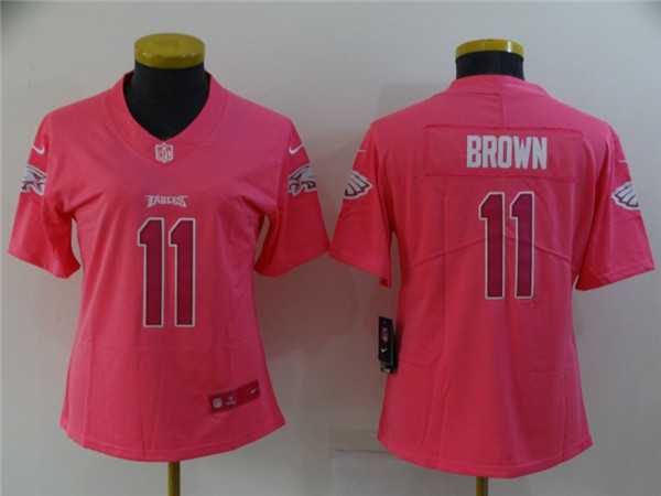 Womens Philadelphia Eagles #11 A. J. Brown Pink Stitched Football Jersey->women nfl jersey->Women Jersey